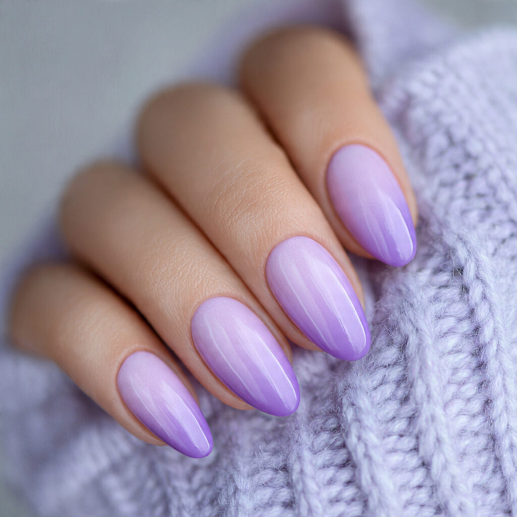 lavender gradient nails transition through purple tones