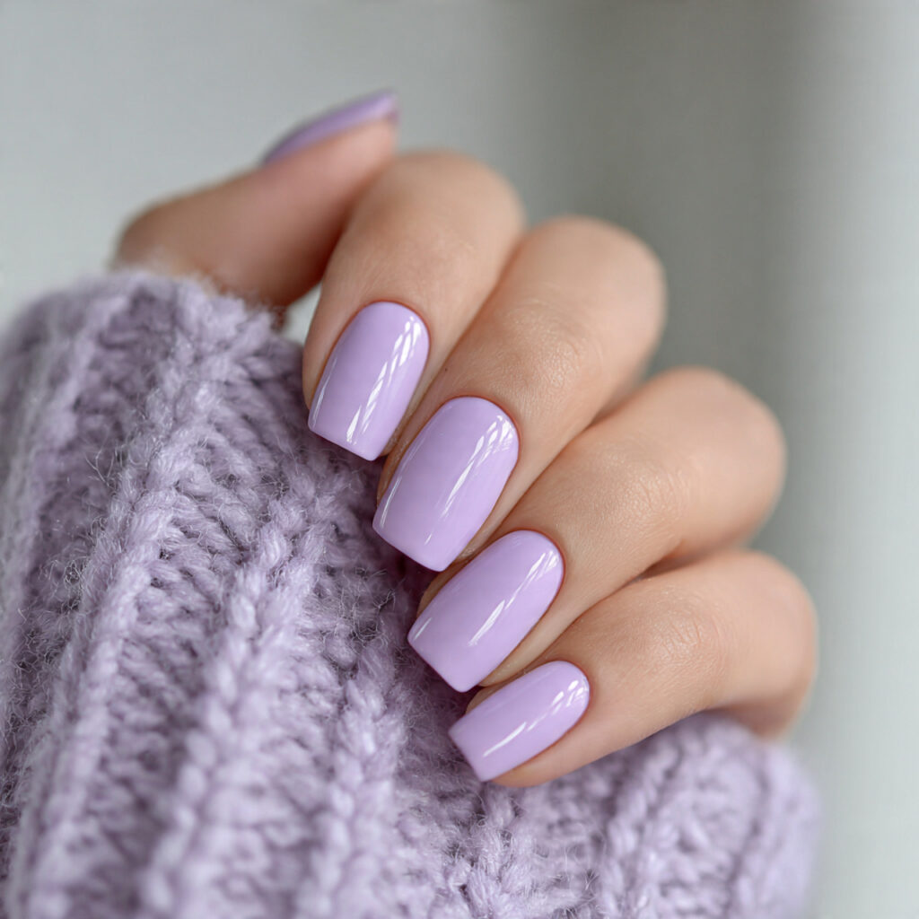 lavender nails with a glossy topcoat