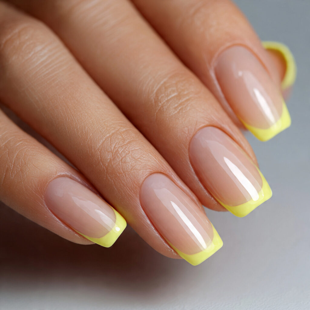 lemon yellow french tips on nails