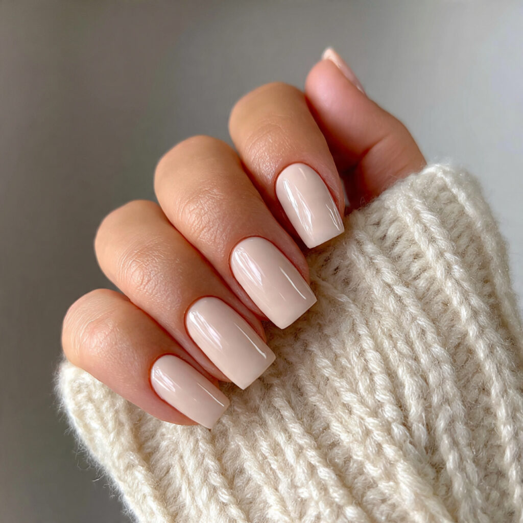 27 Cozy January Nails Perfect for Short & Classy Designs 4 light beige nails with a minimal design