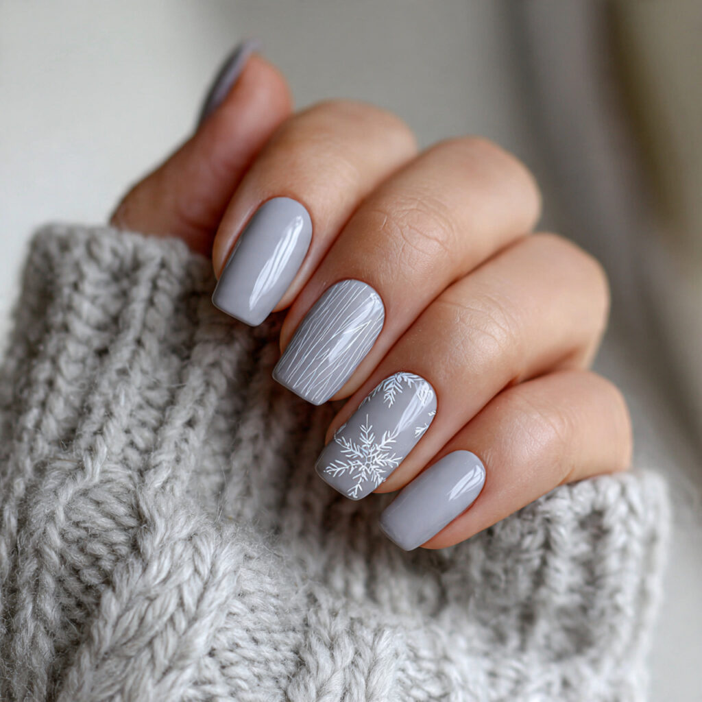 light gray winter nails with minimal designs