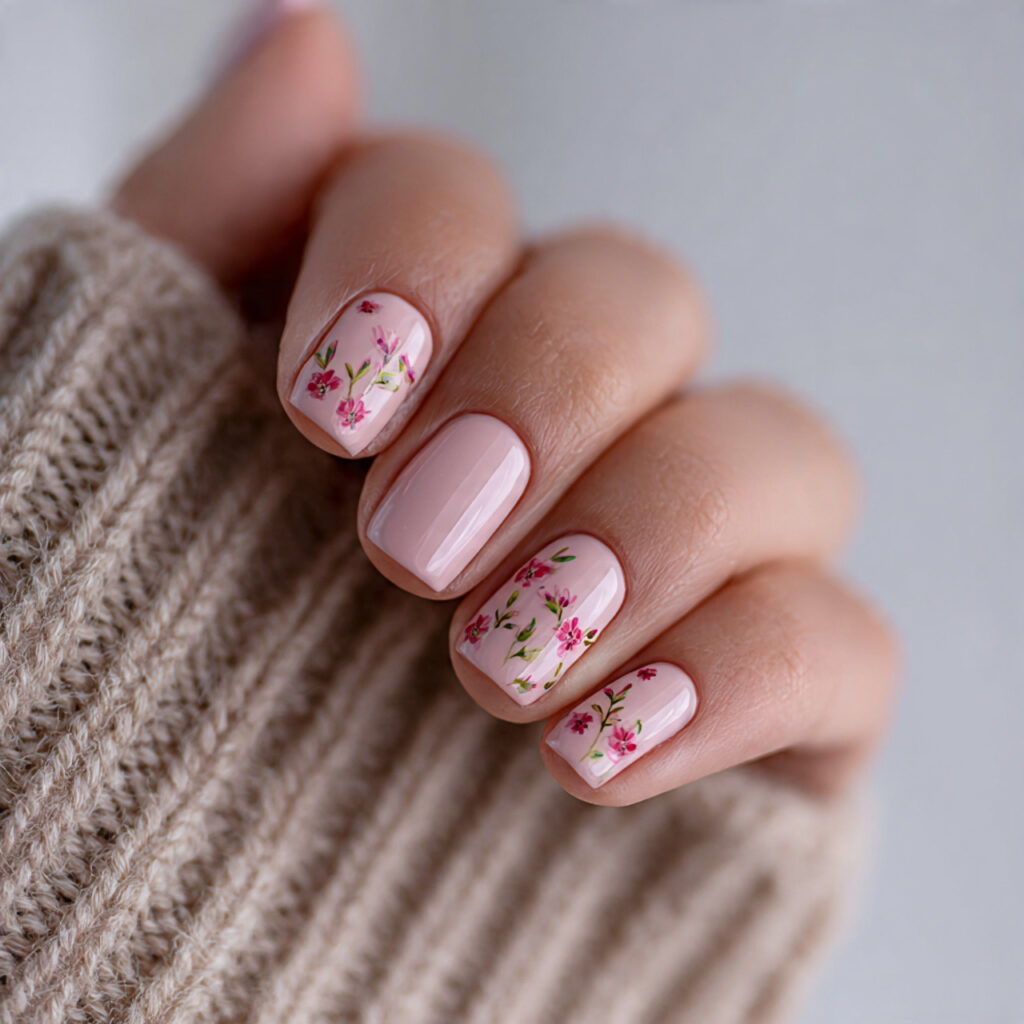 29 Dainty Valentine Nail Designs for a Soft Romantic Look 11 light pink floral valentine nails combine romance