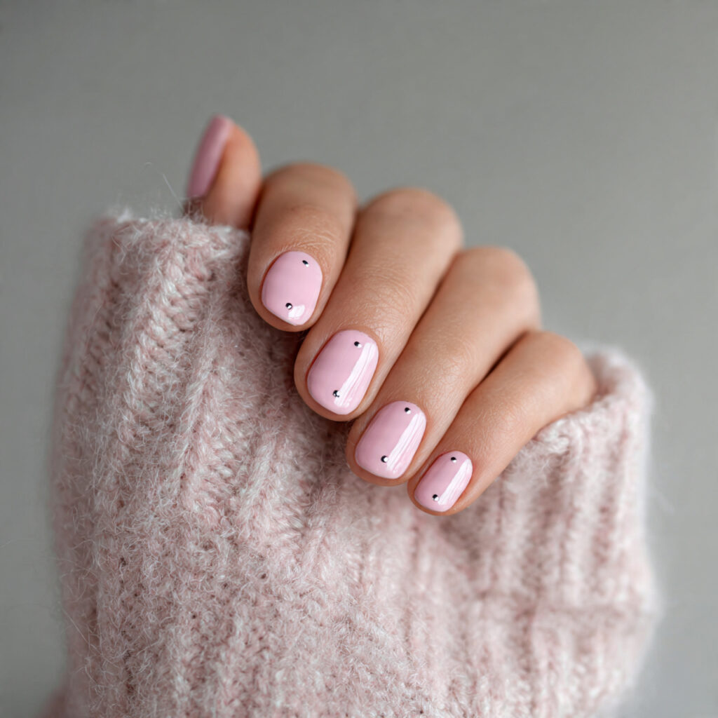 light pink nails with minimal double dot
