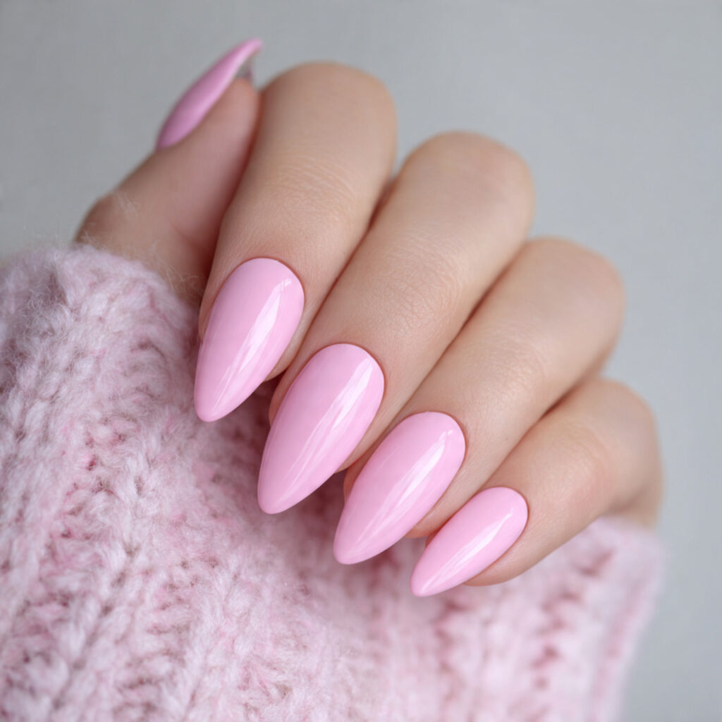 light pink on a stiletto almond hybrid shape