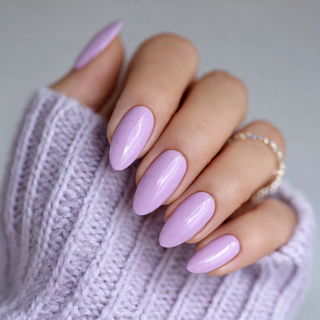 lilac almond nails pair soft purple color
