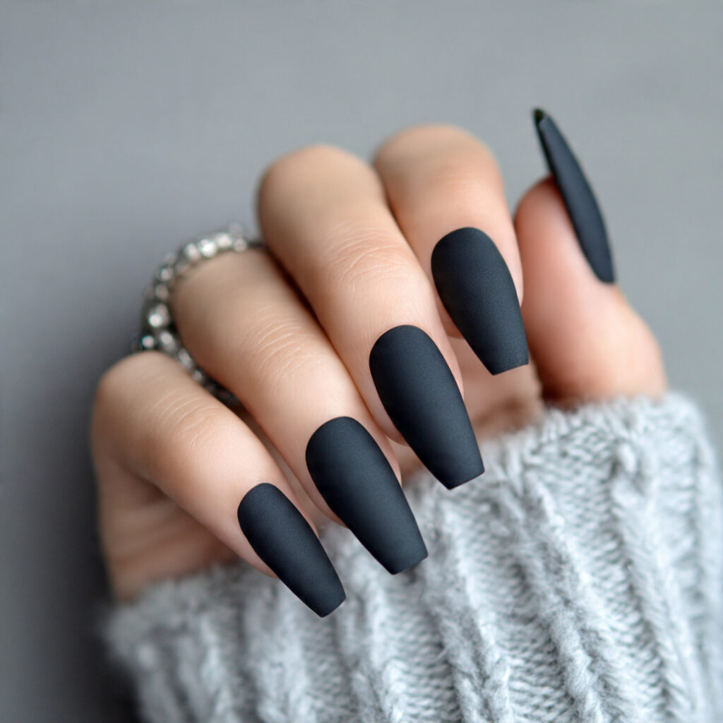 matte black coffin nails create a bold