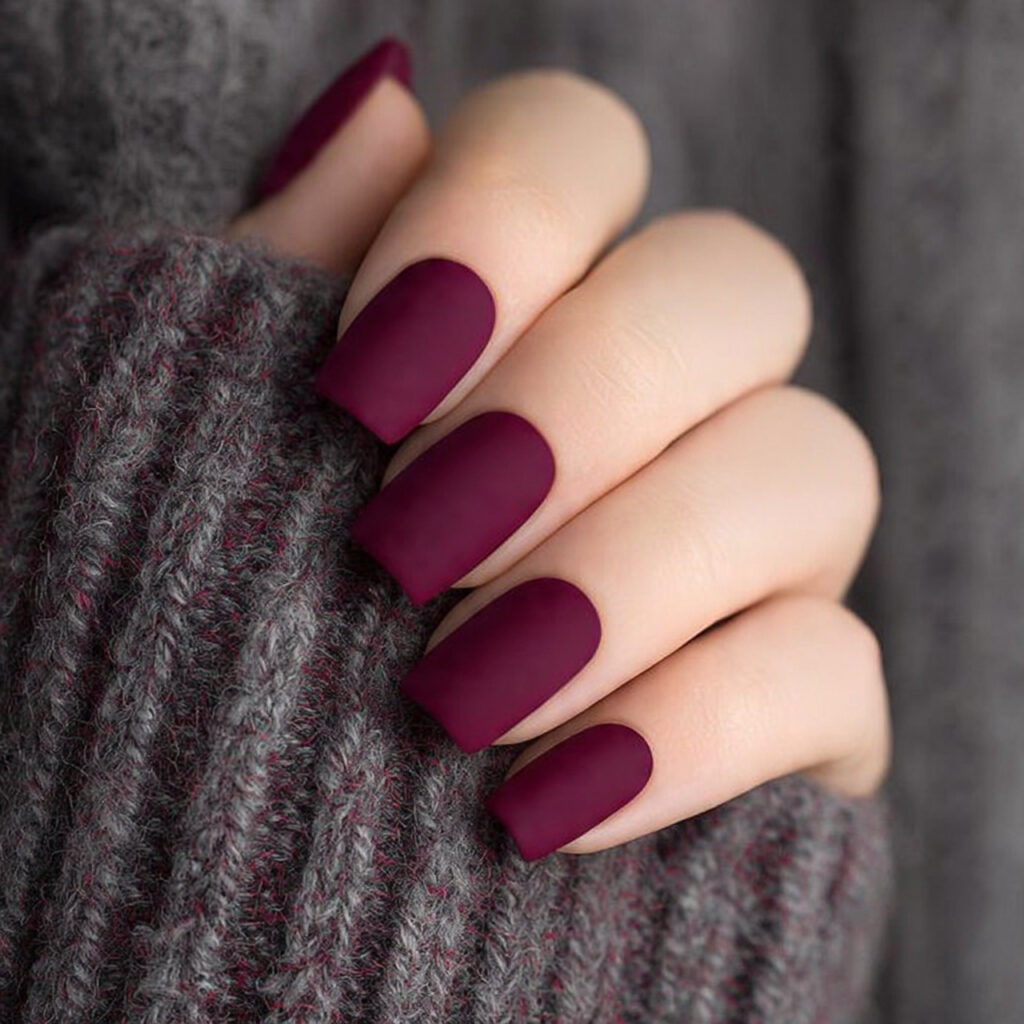 matte burgundy nails offer a bold yet