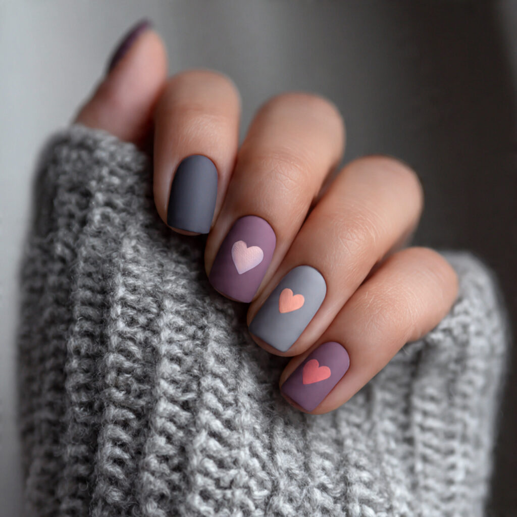 27 Heart Nail Designs for Romantic & Classy Nails 19 matte nails with subtle heart art