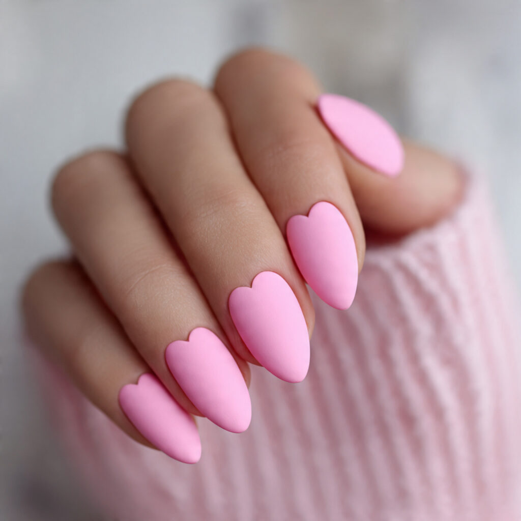 matte pink valentine nails almond shape short