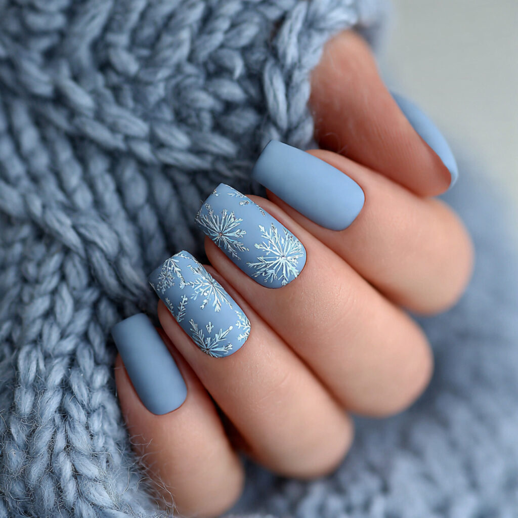 matte soft blue january nails for a