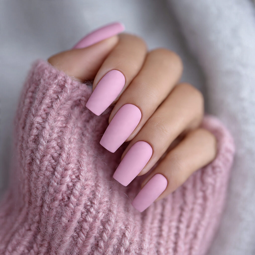 matte soft pink nails offer a calm