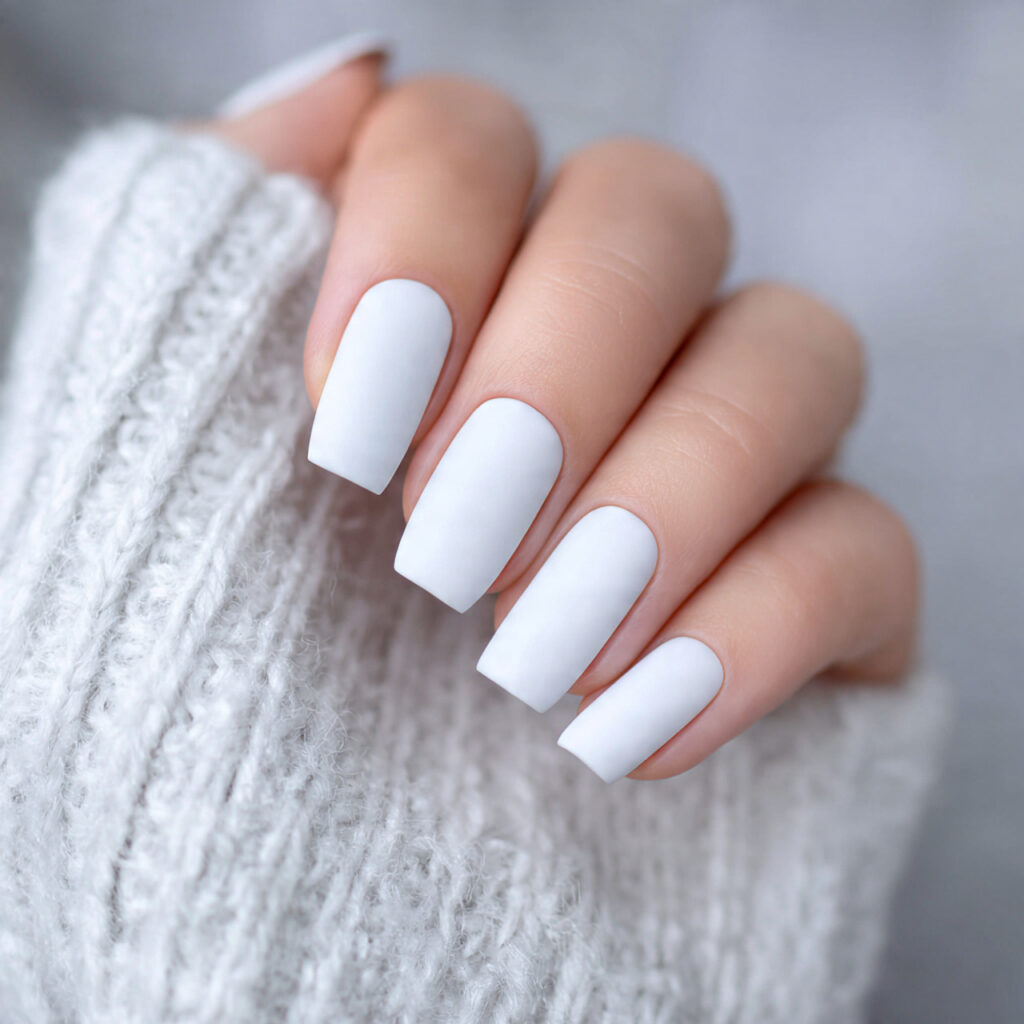 matte white valentine nails create a modern