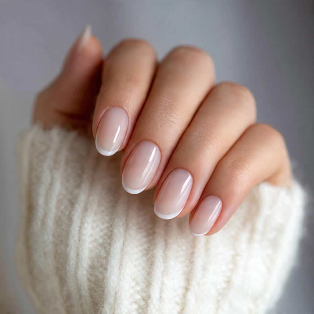 milky nails with clear tips feel light