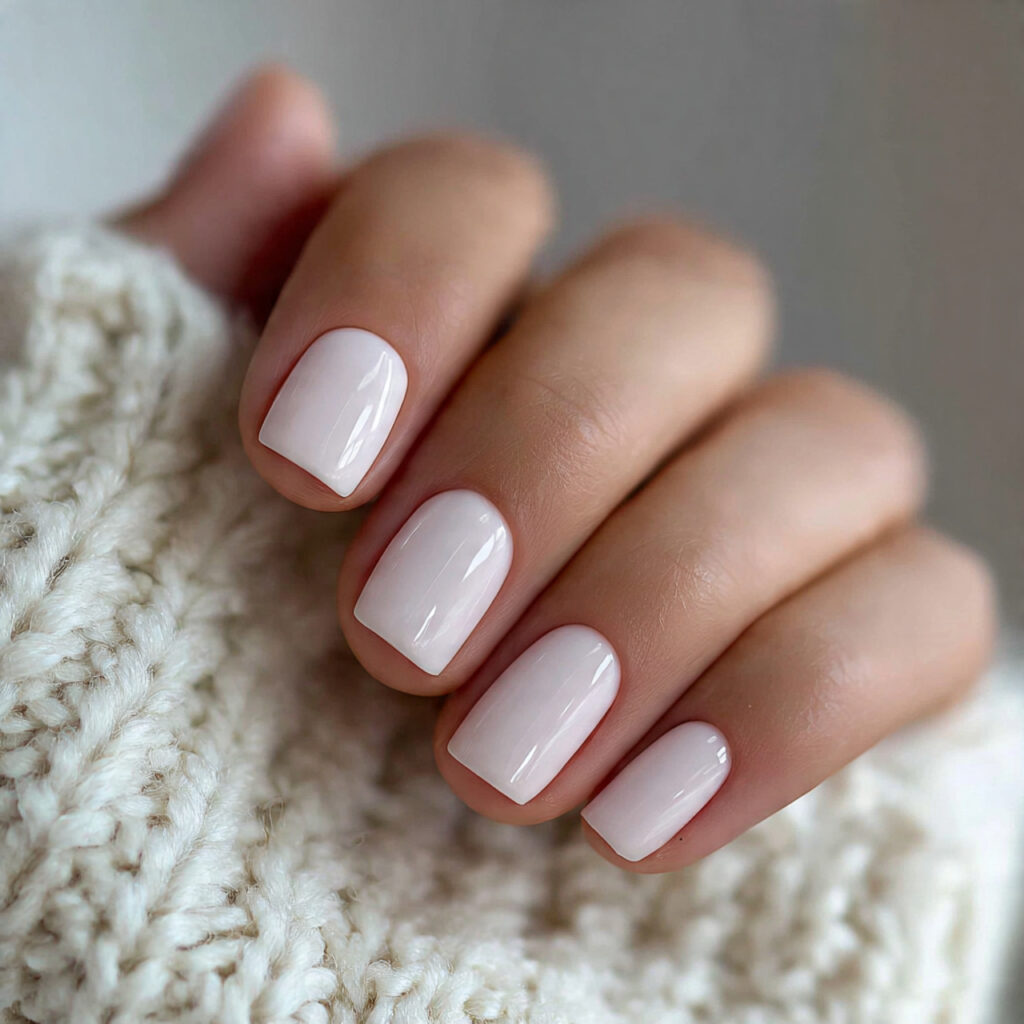 milky short valentine nails create a creamy