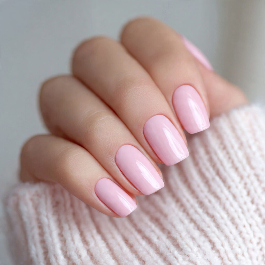 milky soft pink nails create a smooth