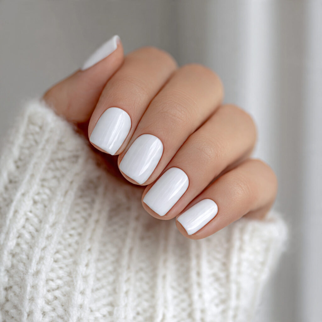milky white cozy february nails give a
