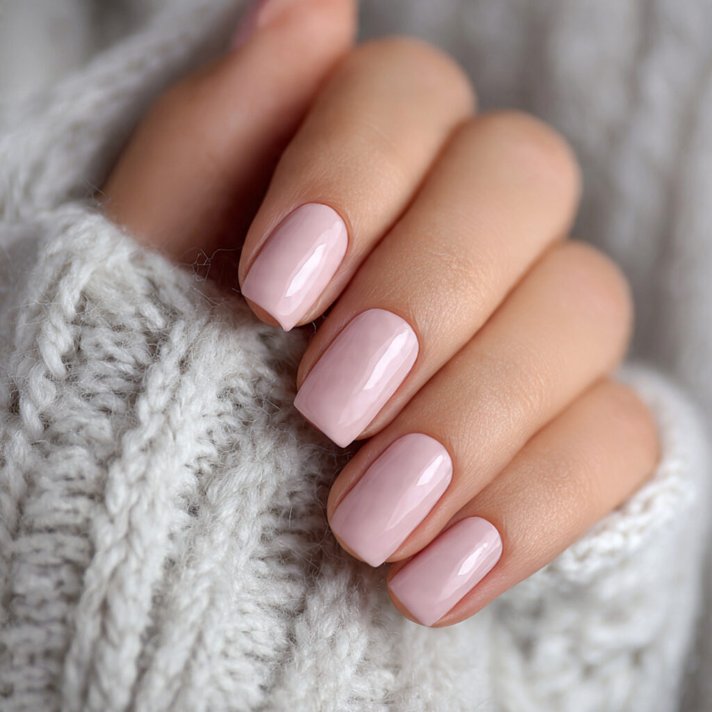 milky white january nails with a glossy