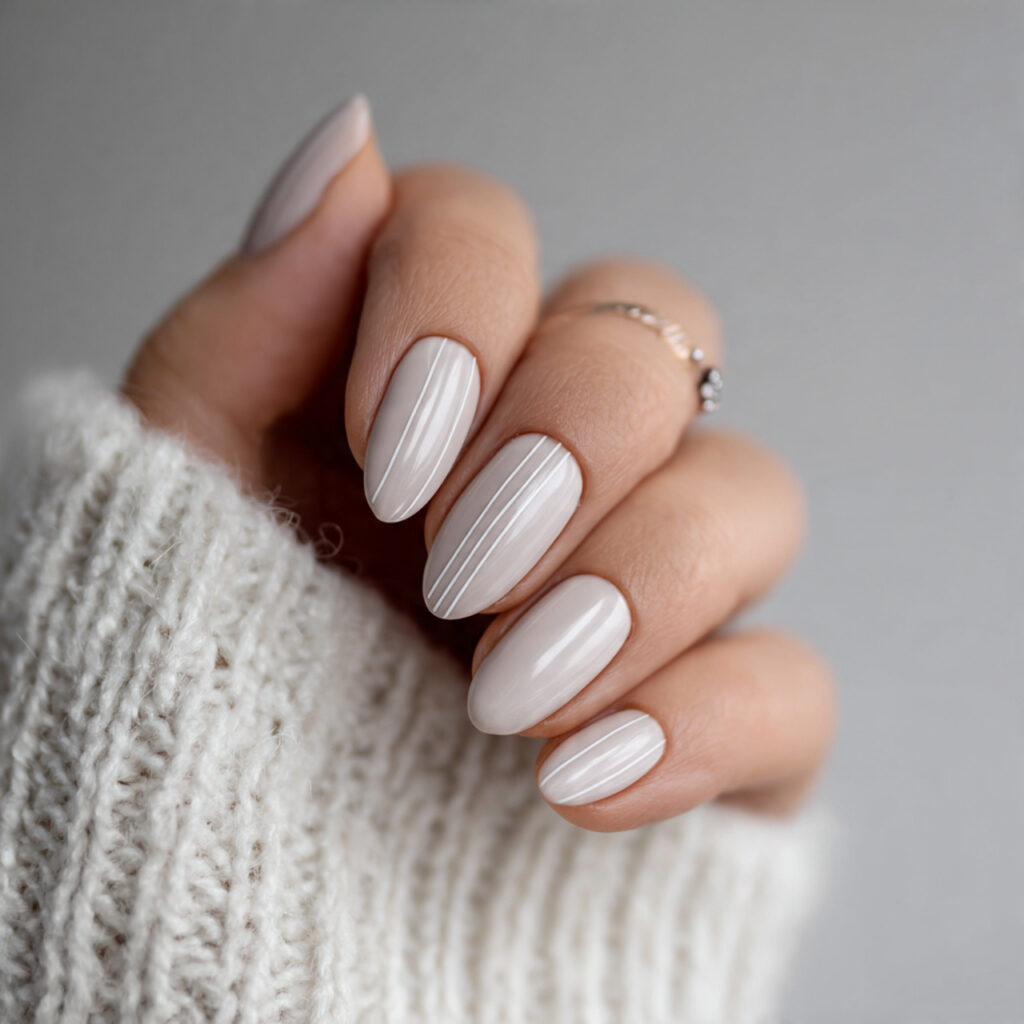milky white january nails with minimal line