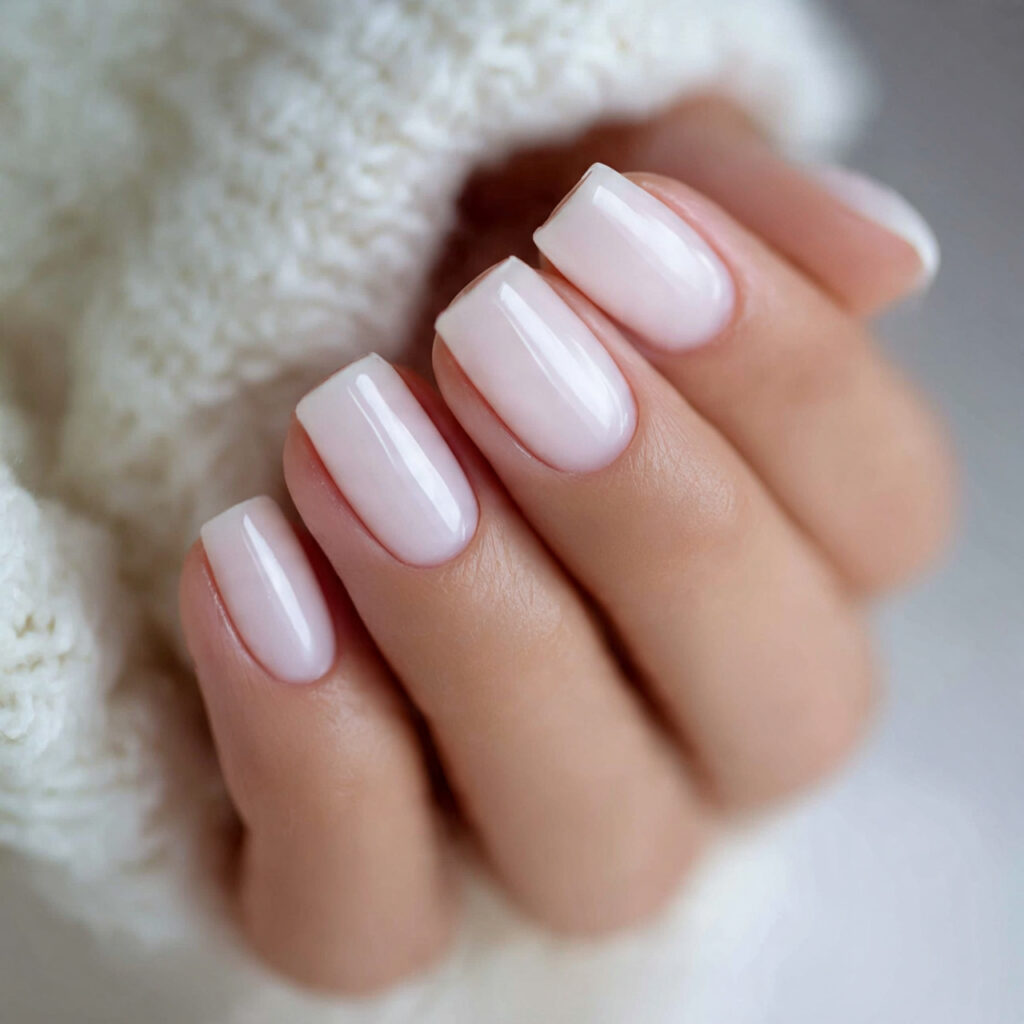 milky white nails create a soft and