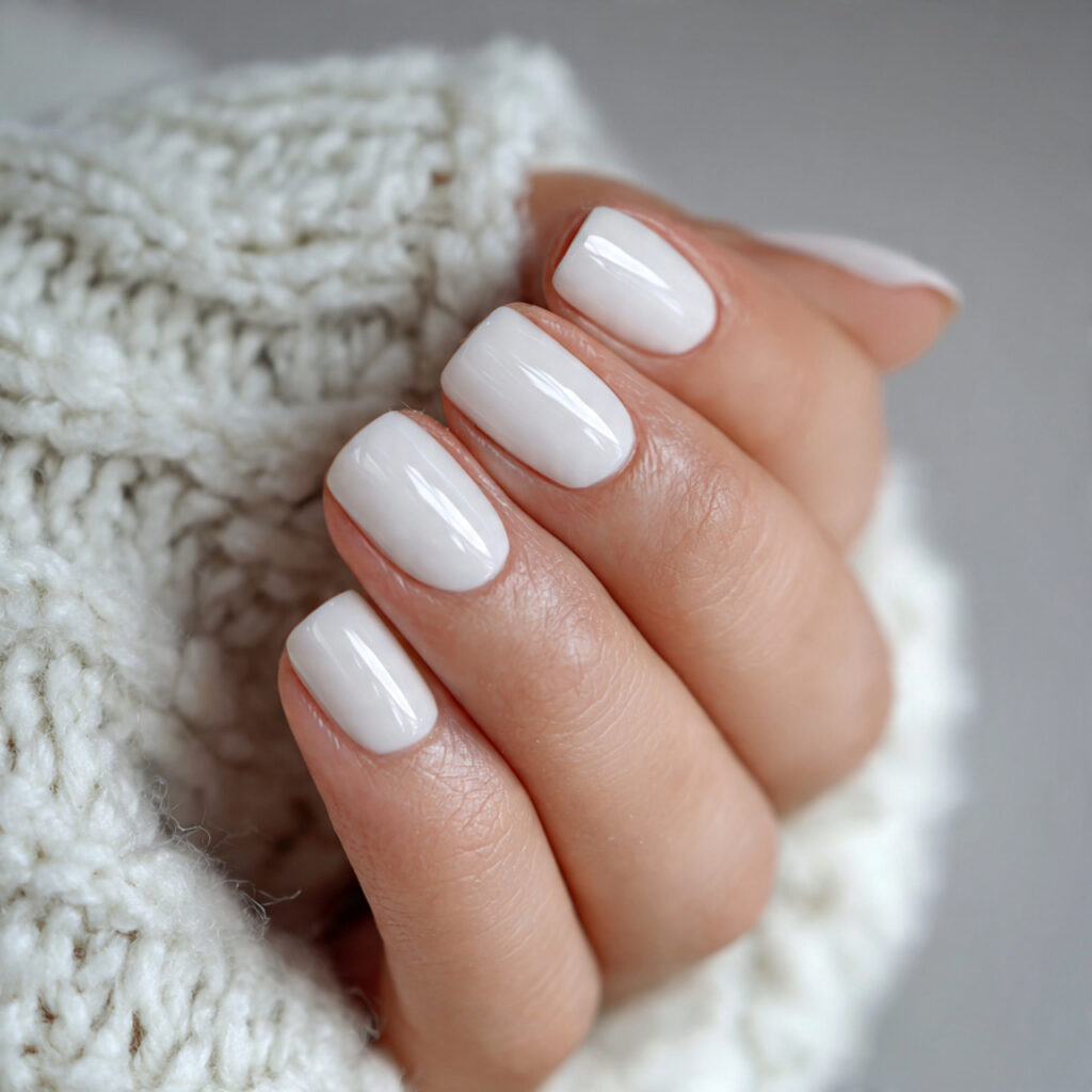 milky white nails on short nails