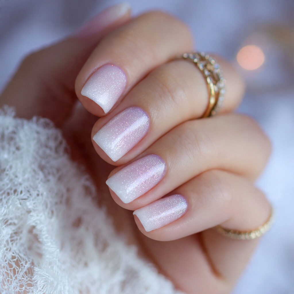 milky white nails with a gentle glow