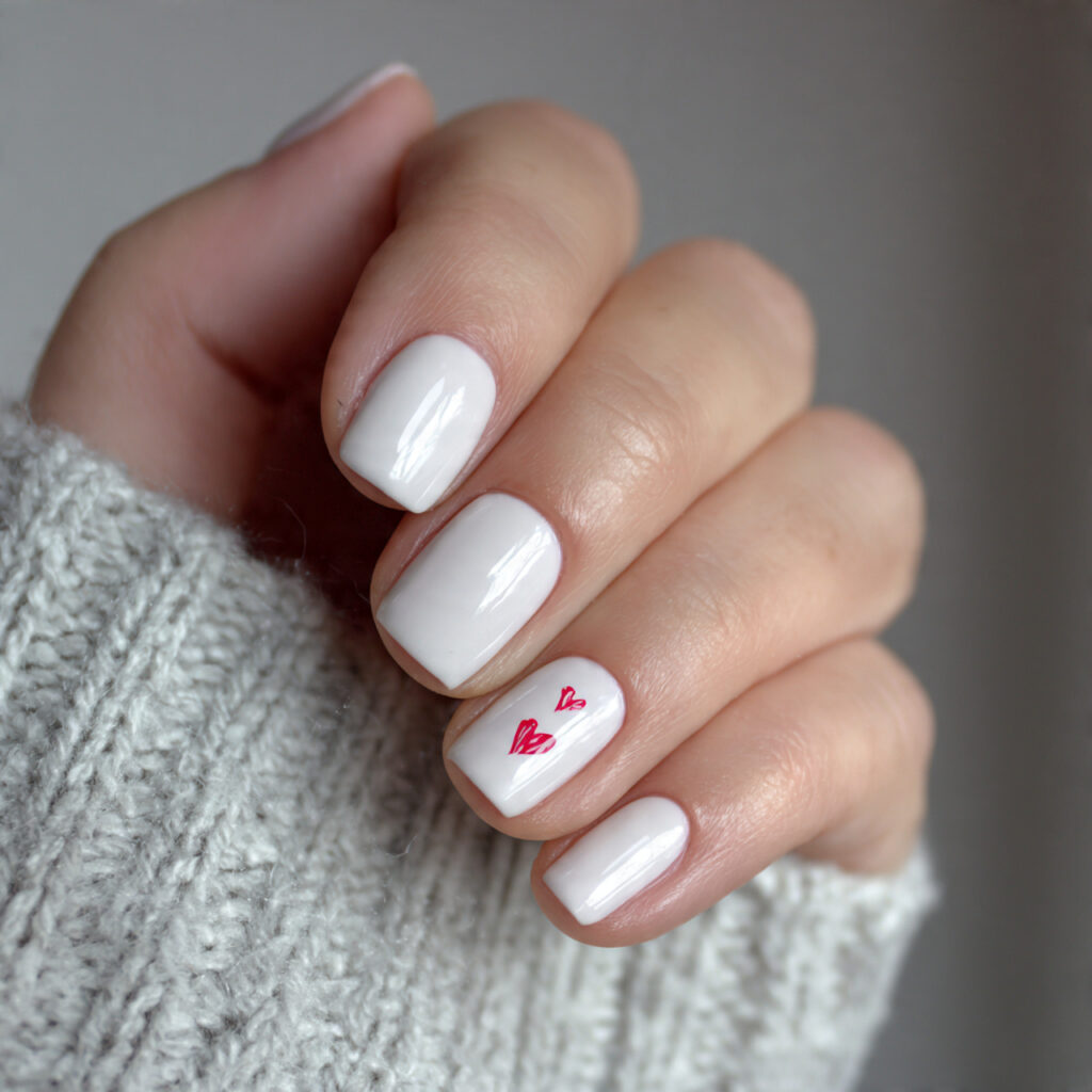 milky white short square valentine nails create