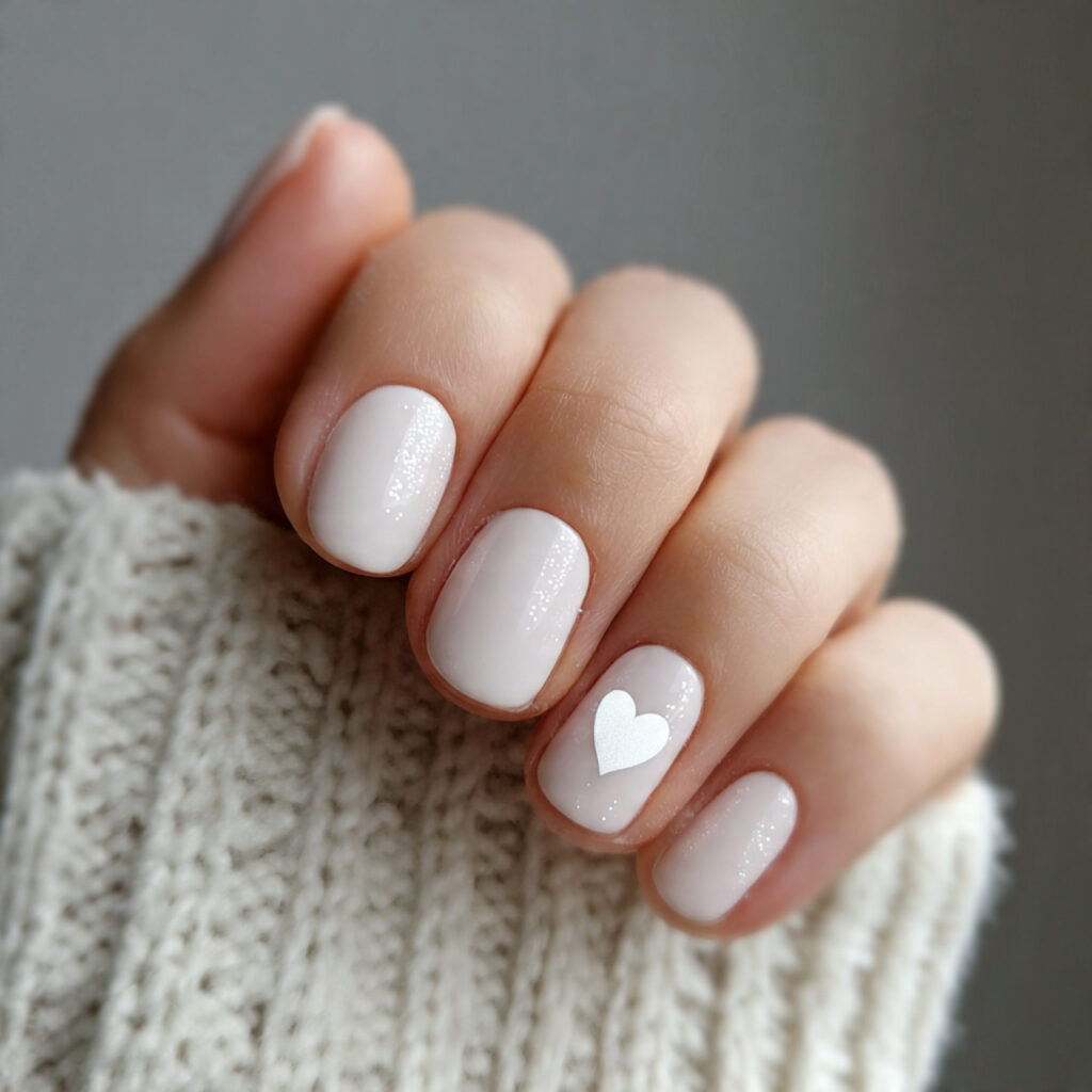 milky white short valentine nails create a