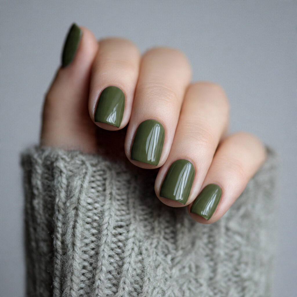 minimal dark green nails focus on clean