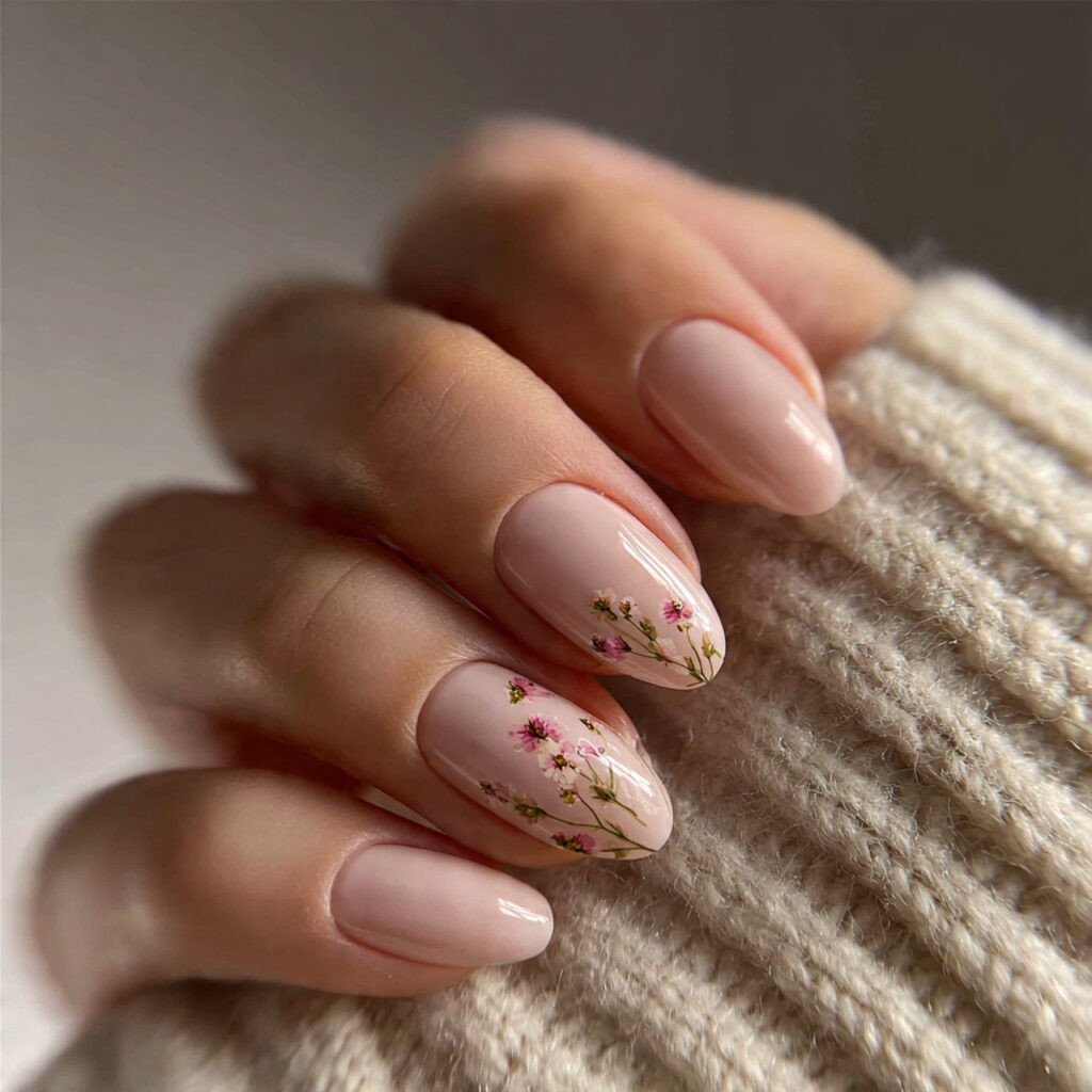minimal floral accent nails are gaining popularity