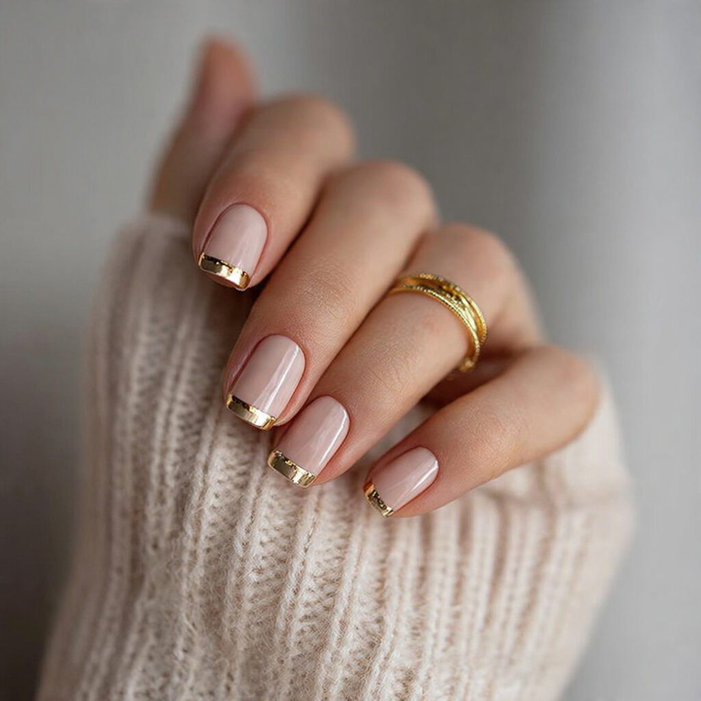minimal gold accent valentine nails add subtle