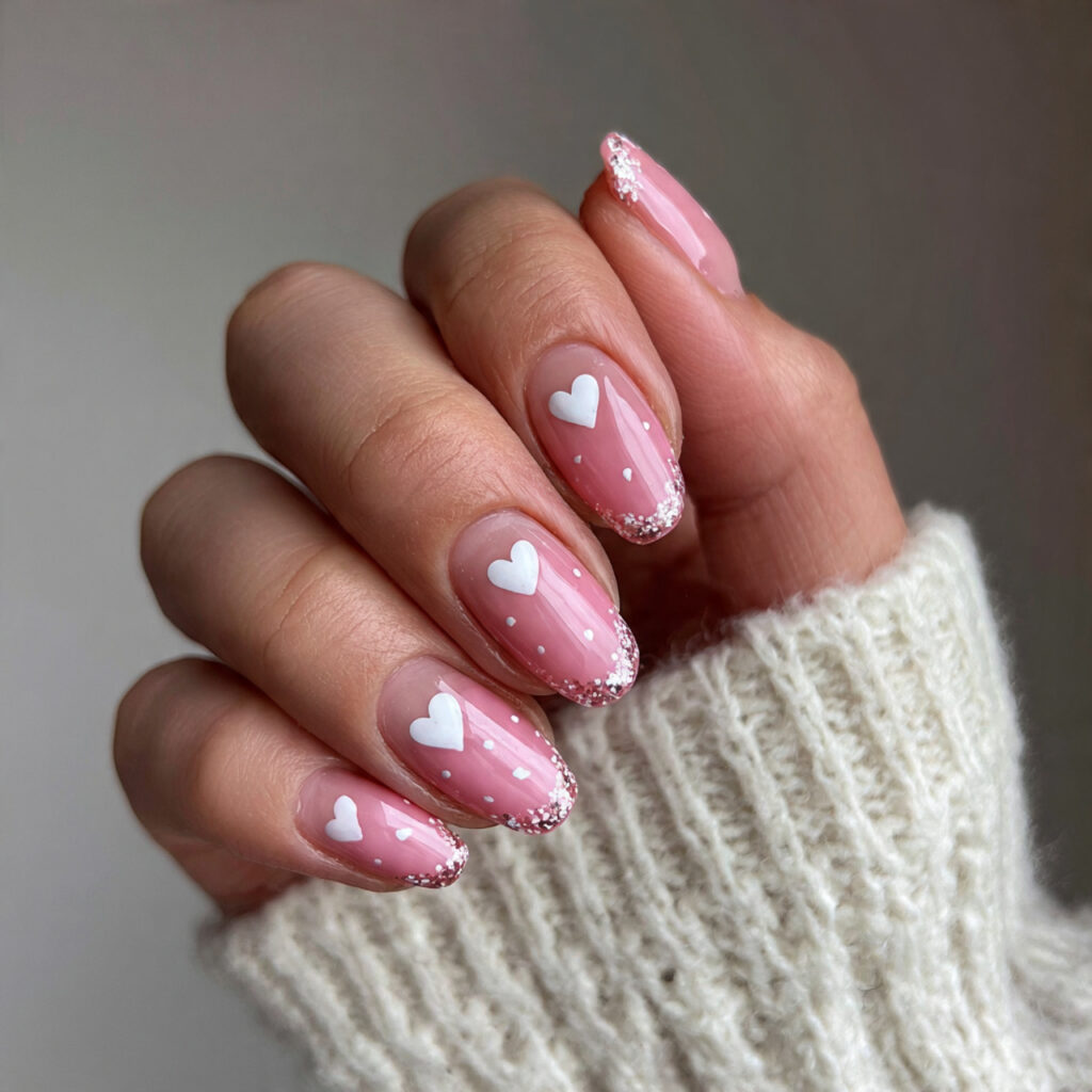 minimal heart nail designs on a soft