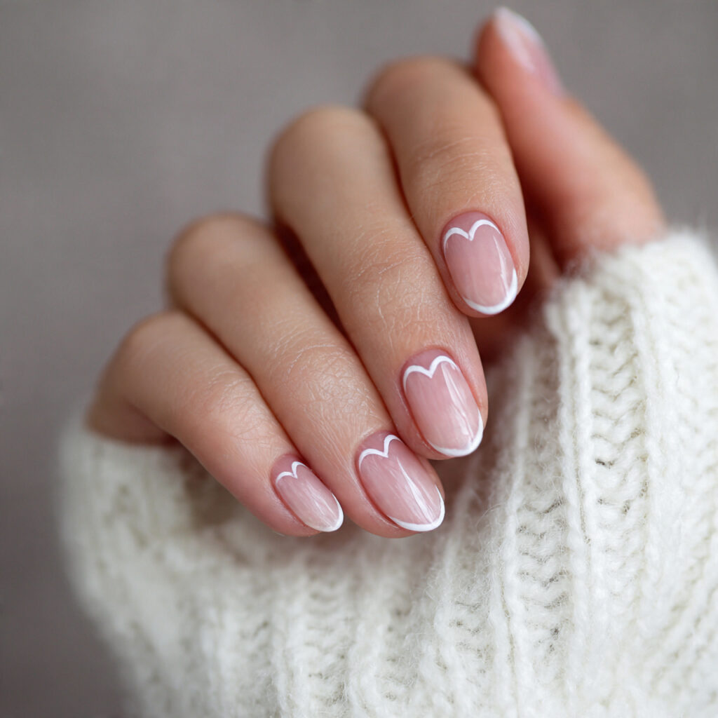 minimal heart outline nails focus on clean