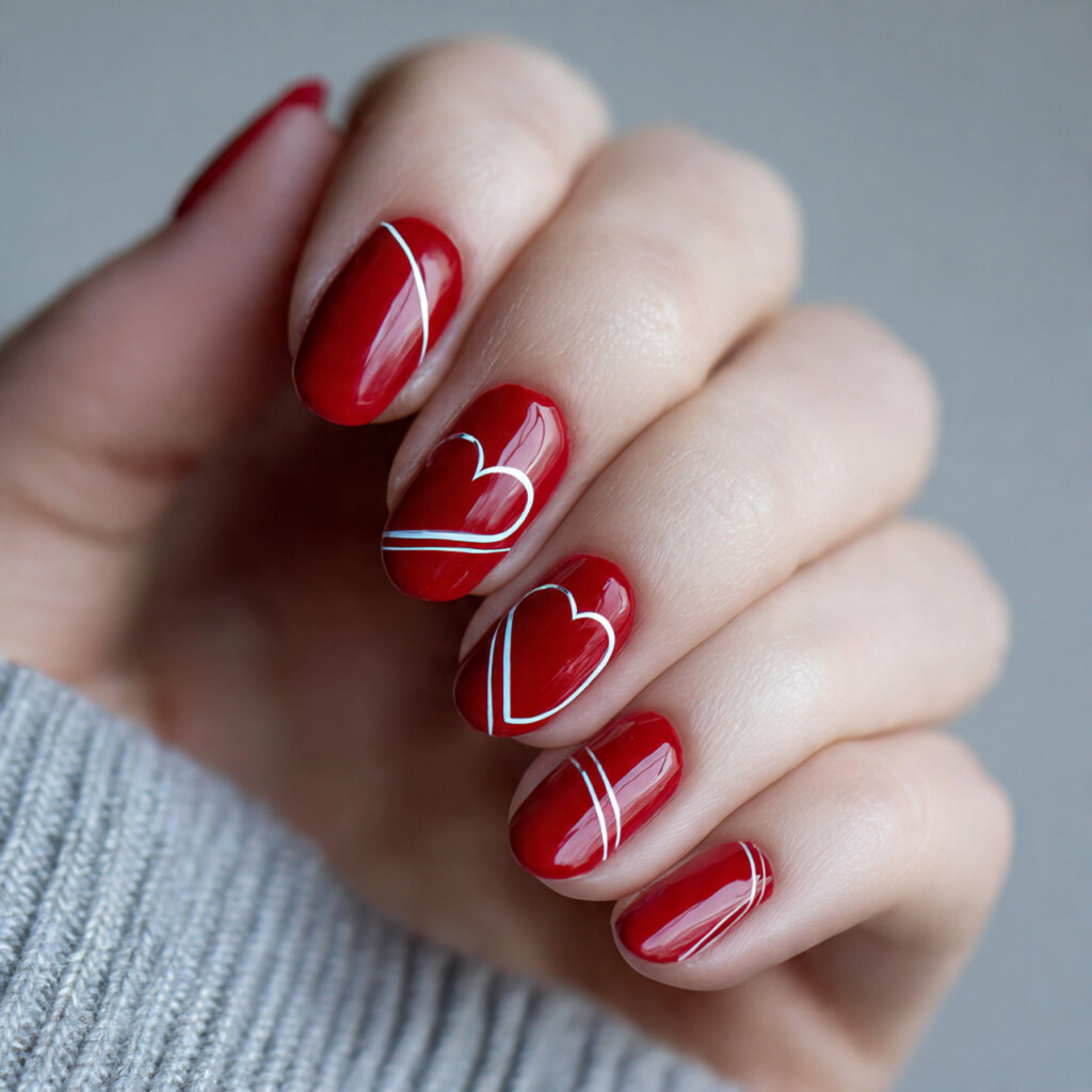 26 Red Valentine Nails Perfect for Short & Classy Designs 15 minimal line art adds modern elegance to