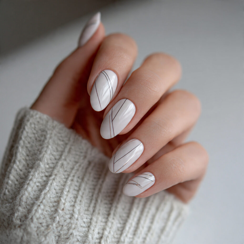 minimal line art nails are popular in
