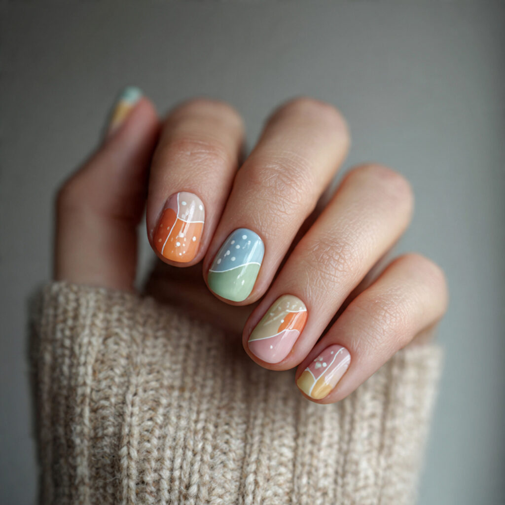 minimal line art on short nails in