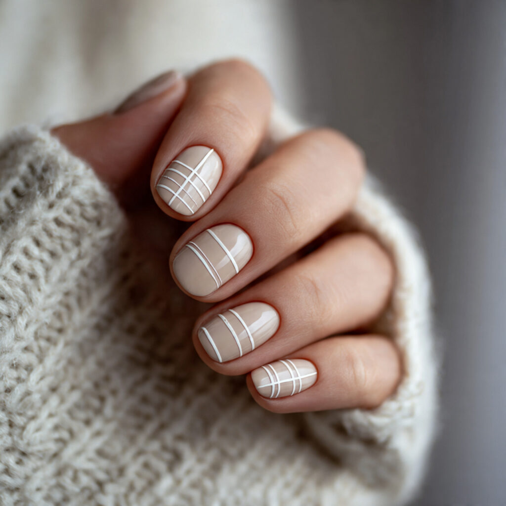 minimal line nail art on a neutral