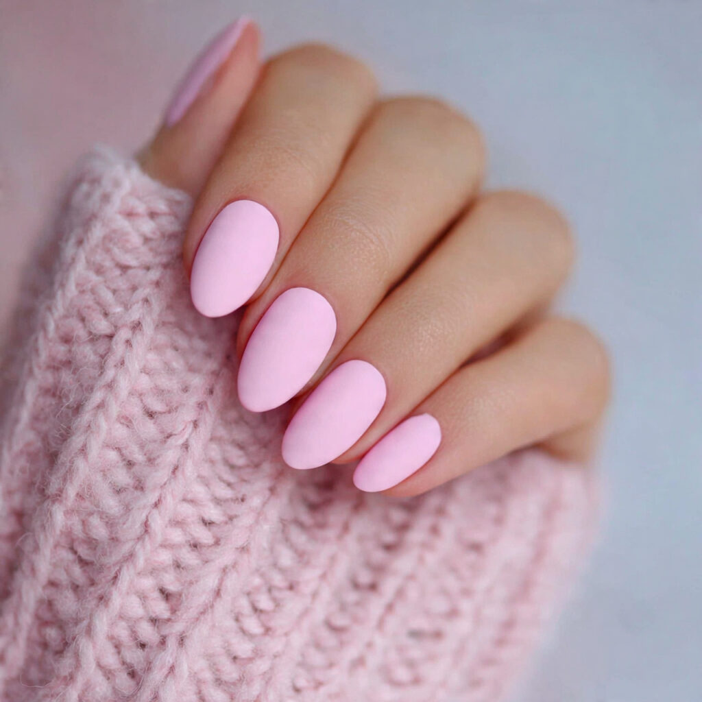 minimal matte pink nails create a soft