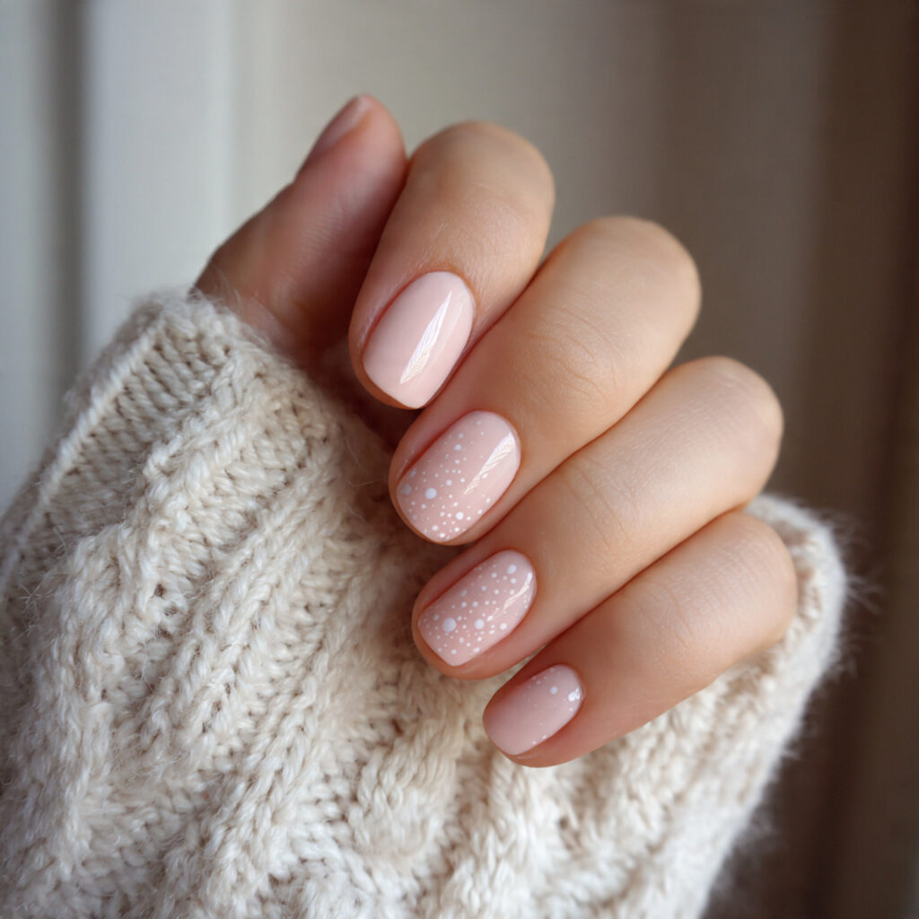 minimal nails with a tiny dot accent