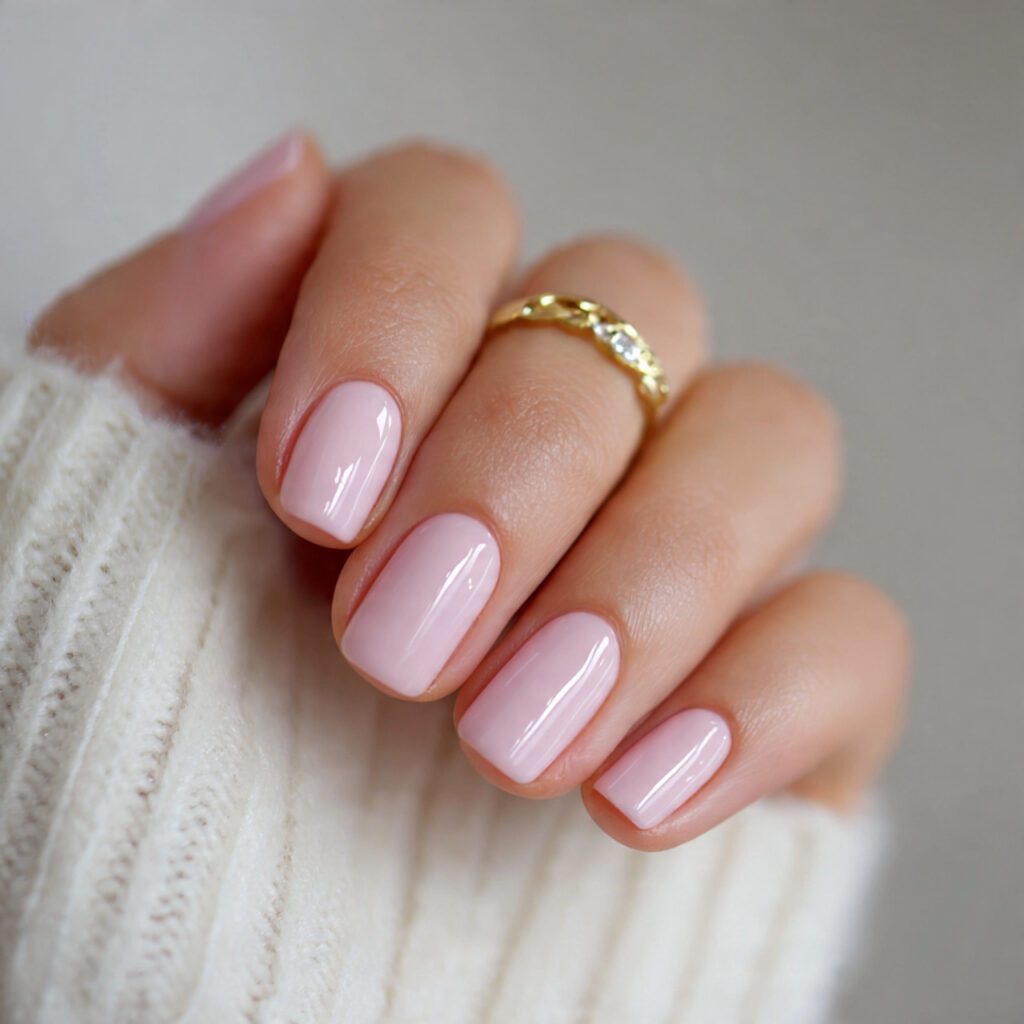 minimal nails with soft glossy pink tint