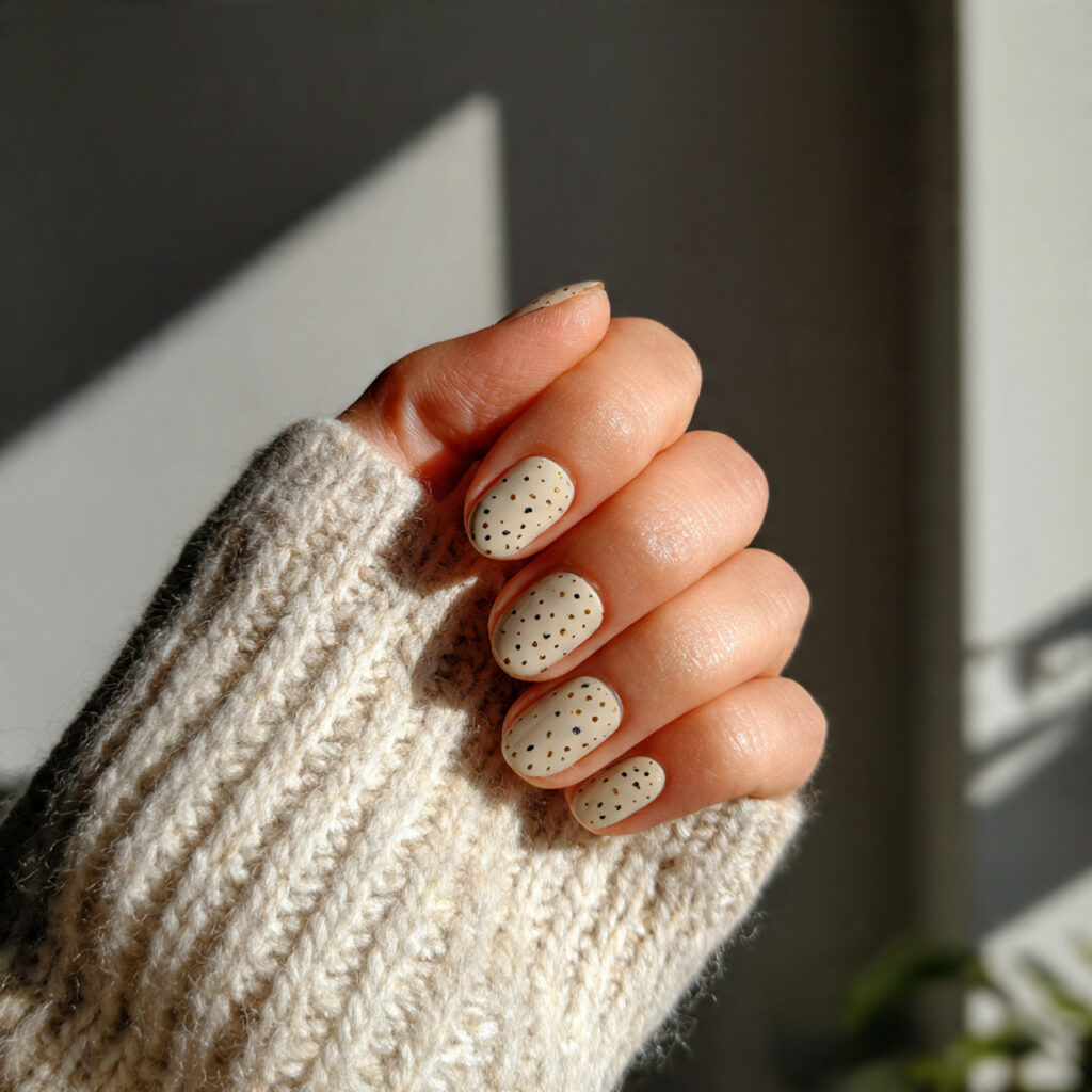 minimal nails with tiny neutral dot accent