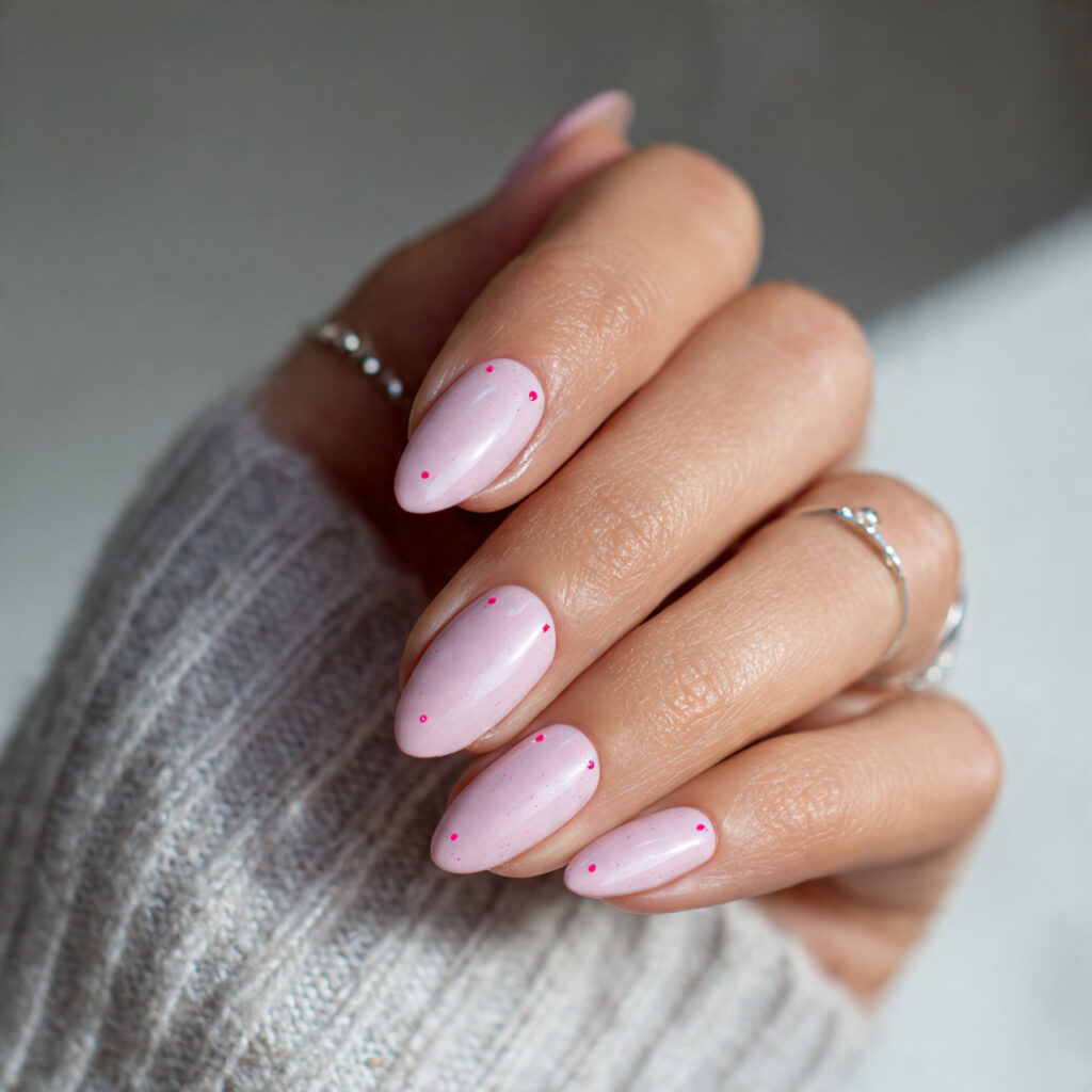 minimal pink dot almond valentine nails focus