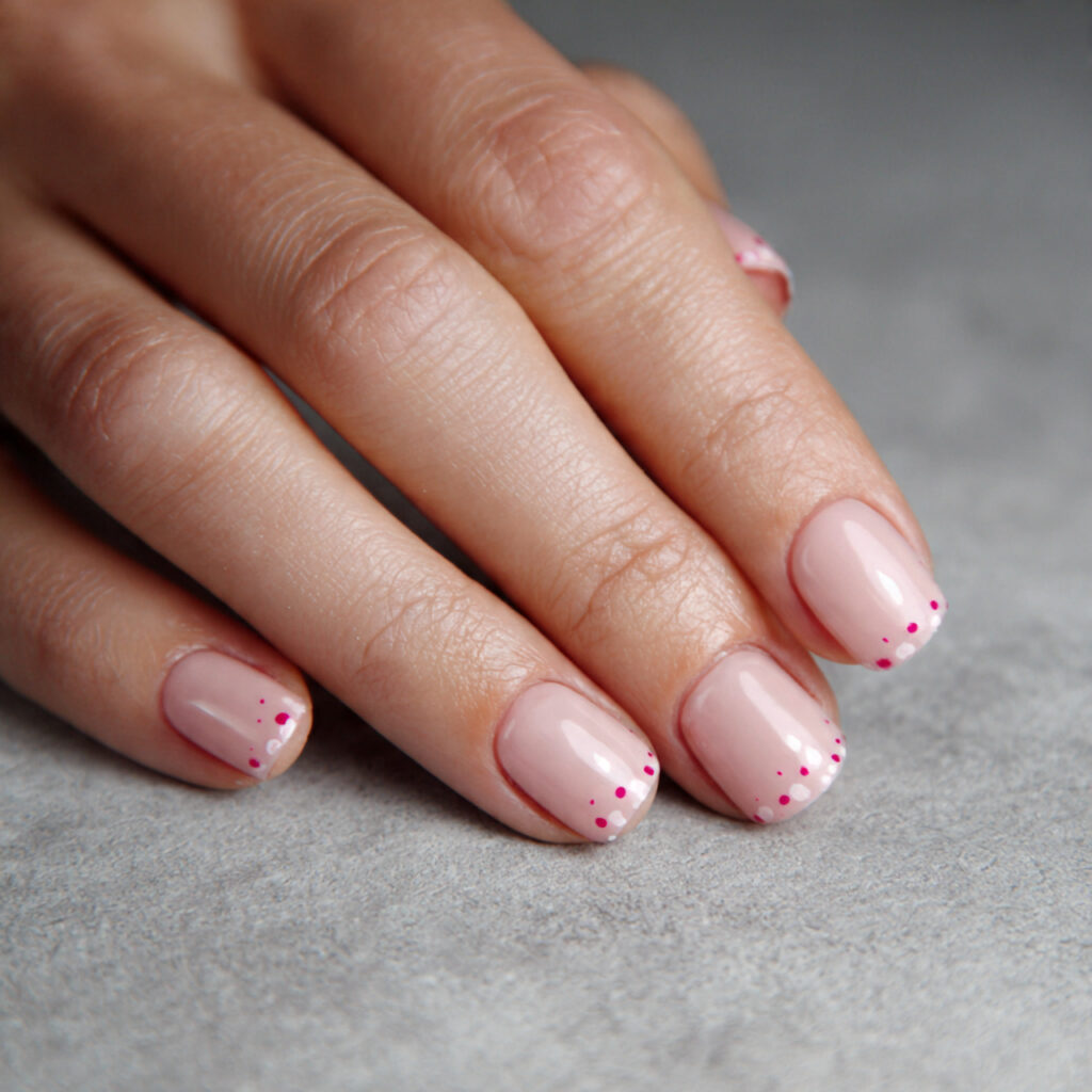 minimal pink dot short square valentine nails