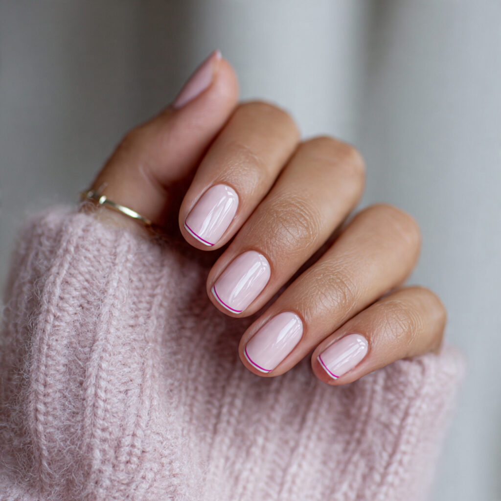 minimal pink nails with a single line