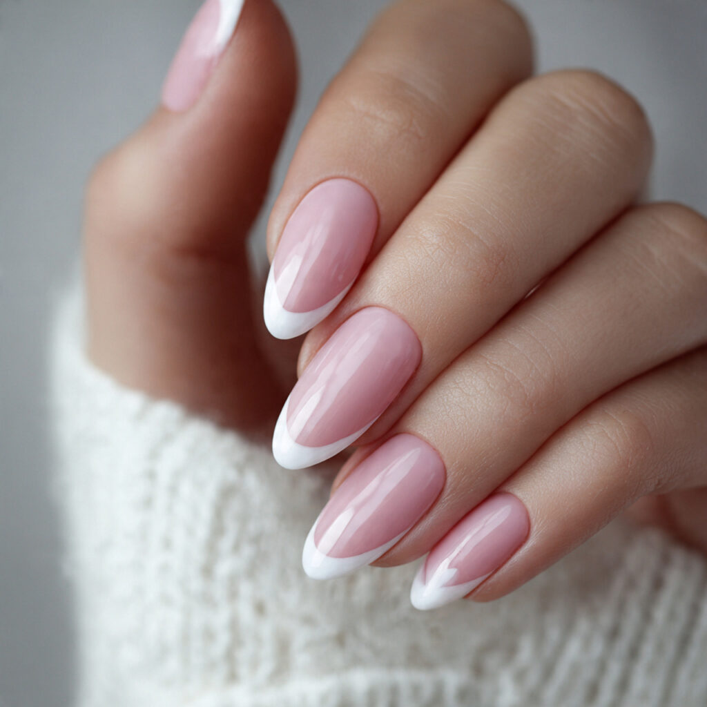 minimal pink tip almond valentine nails offer