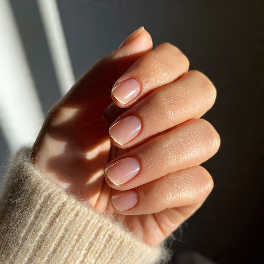 minimal sheer nails on short lengths with