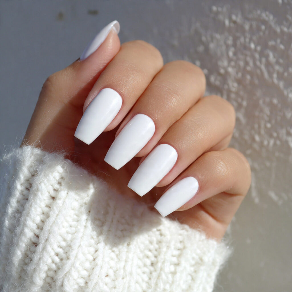 minimal white coffin nails offer a crisp