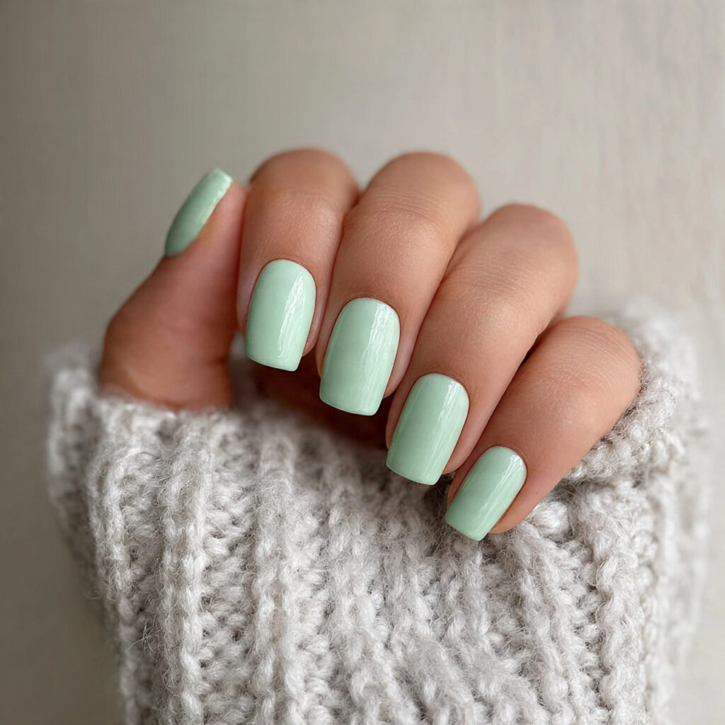 misty mint nails offer a softened gray toned