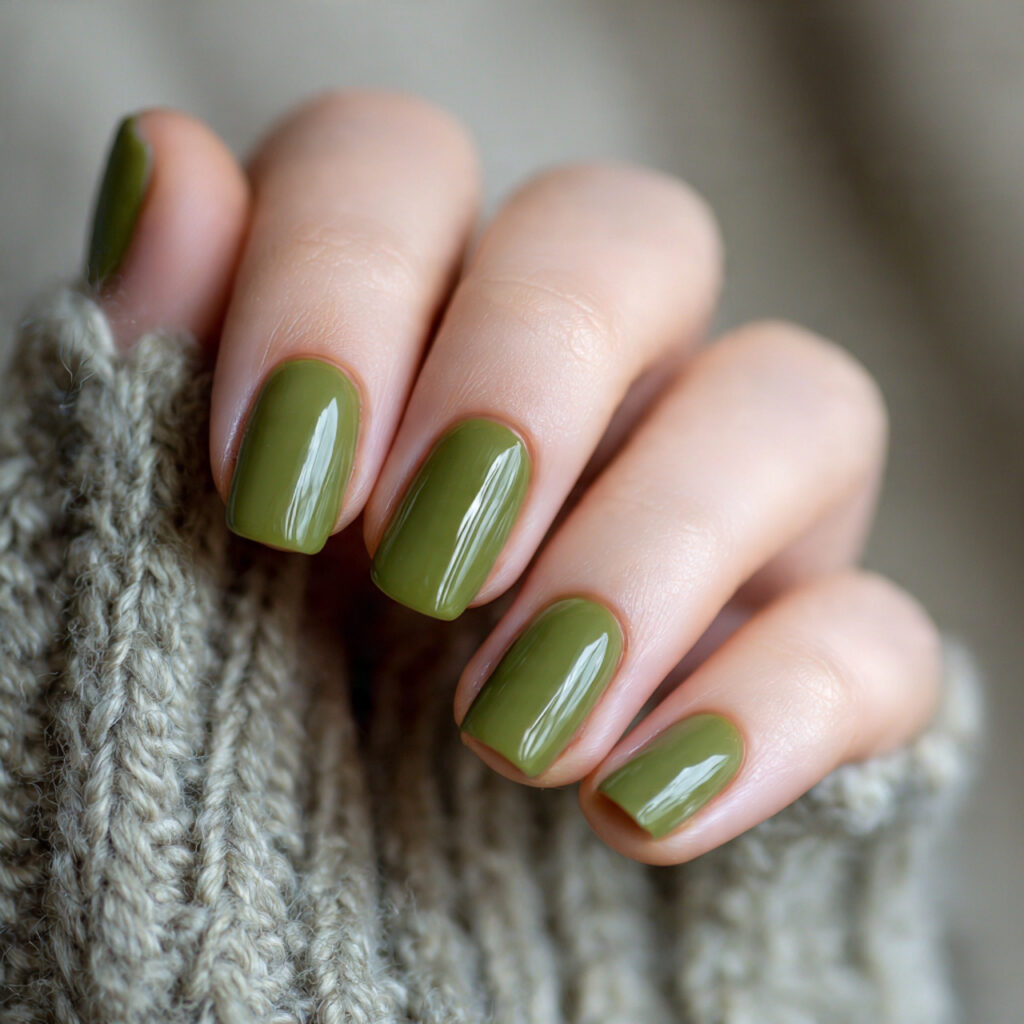 moss green nails deliver earthy yellow green color
