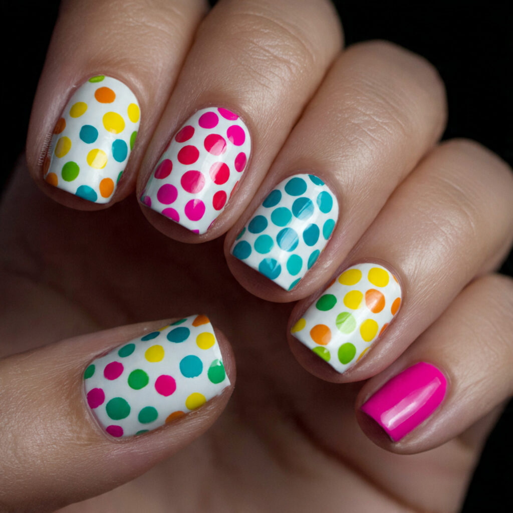 multicolor polka dot nails scatter bright dots
