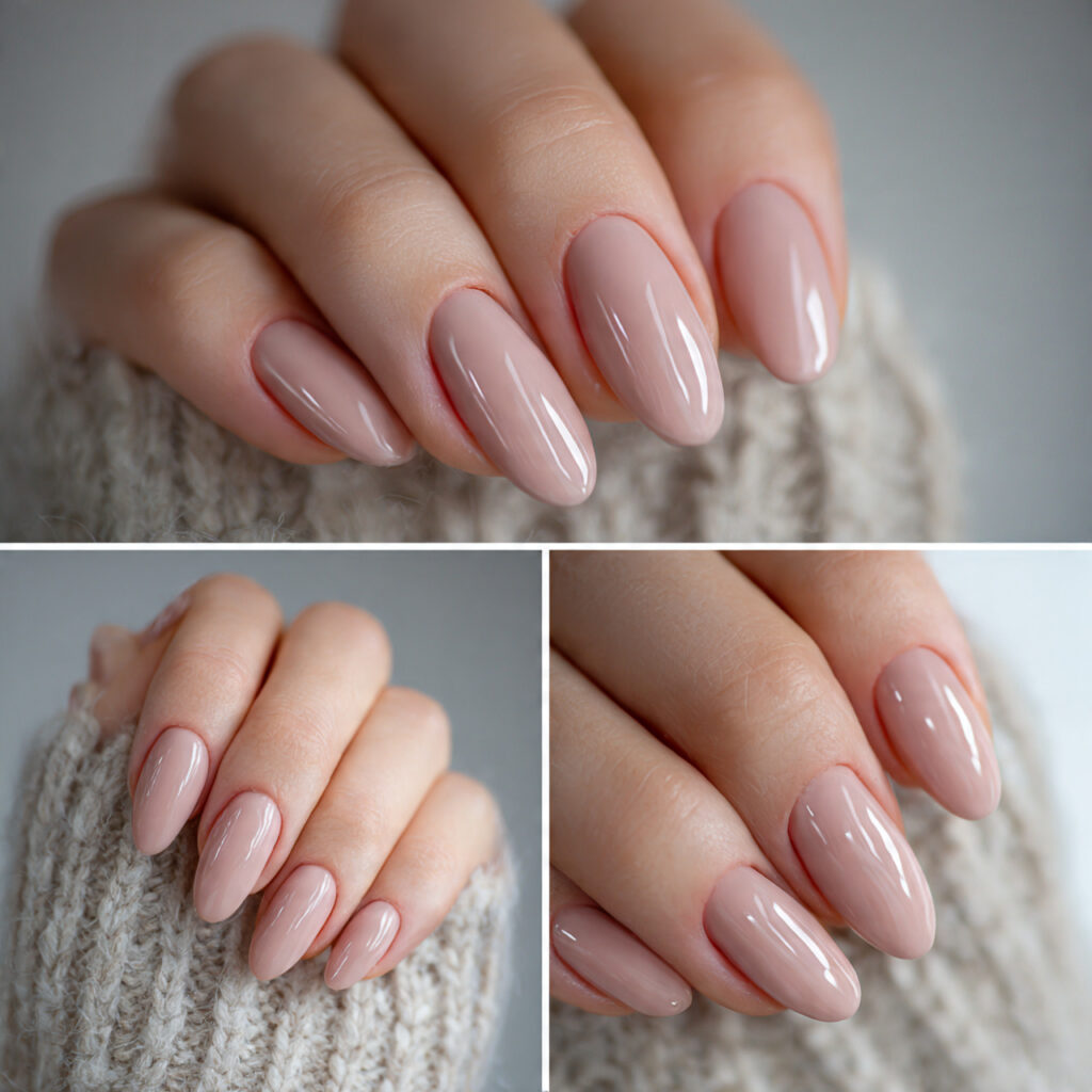 muted blush beige winter valentine nails blend